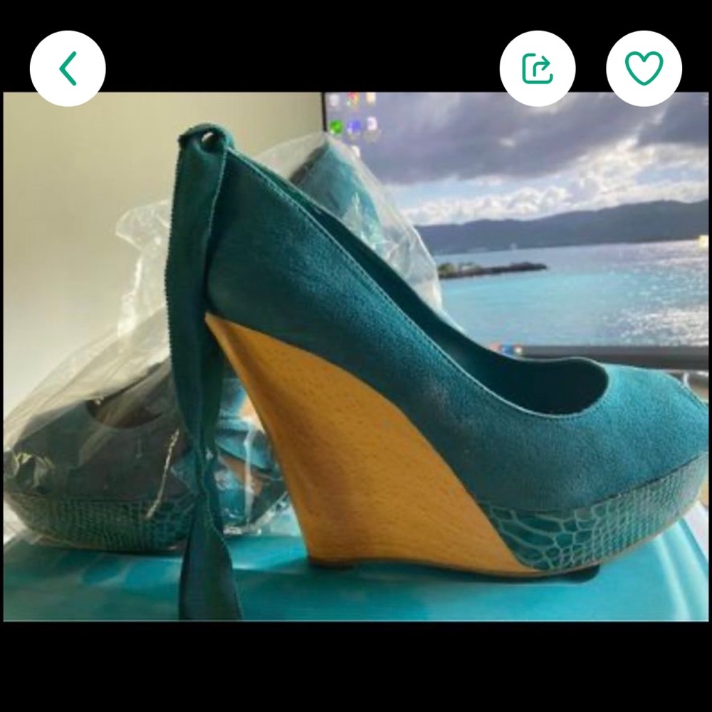 Jennifer Lopez Wedge Heel Peep Toe Ties around the ankle size 7.